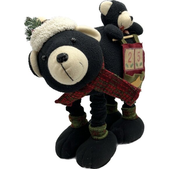 Vtg Black Bear & Cub Plush Christmas Advent Countdown Calendar Kitschy Core 14" - Picture 2 of 10